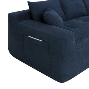 English Elm 85" Cloud Modular Sectional Deep Seat Cotton Linen Sofa with Reversible Chaise Lounge Blue - B W3975P501416