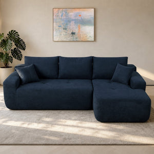 English Elm 85" Cloud Modular Sectional Deep Seat Cotton Linen Sofa with Reversible Chaise Lounge Blue - B W3975P501416