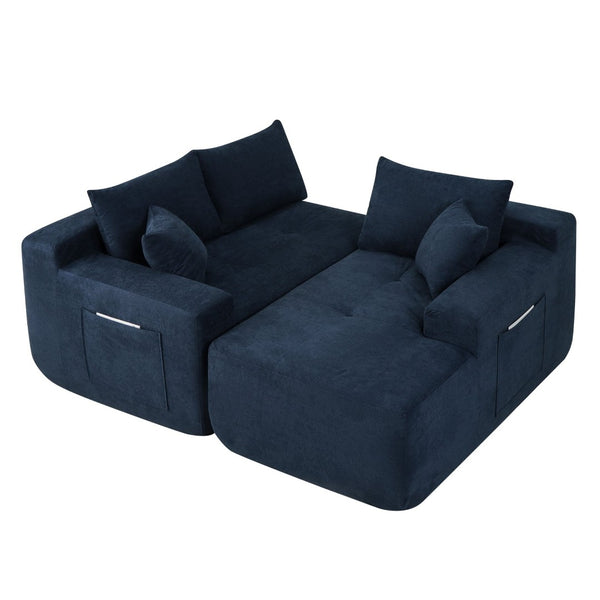English Elm 85" Cloud Modular Sectional Deep Seat Cotton Linen Sofa with Reversible Chaise Lounge Blue - B W3975P501416