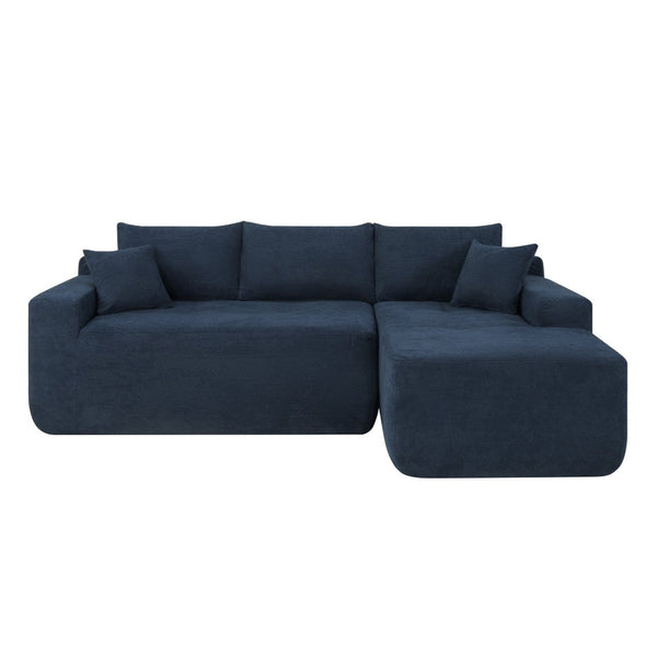 English Elm 85" Cloud Modular Sectional Deep Seat Cotton Linen Sofa with Reversible Chaise Lounge Blue - B W3975P501416