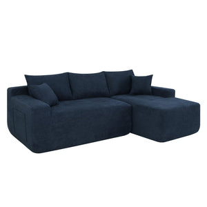 English Elm 85" Cloud Modular Sectional Deep Seat Cotton Linen Sofa with Reversible Chaise Lounge Blue - B W3975P501416
