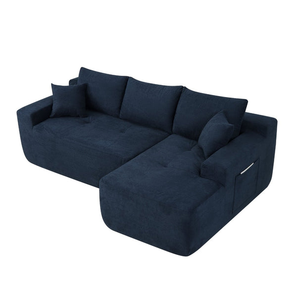 English Elm 85" Cloud Modular Sectional Deep Seat Cotton Linen Sofa with Reversible Chaise Lounge Blue - B W3975P501416