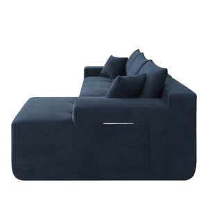 English Elm 85" Cloud Modular Sectional Deep Seat Cotton Linen Sofa with Reversible Chaise Lounge Blue - B W3975P501416