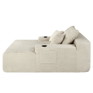 English Elm New Convertible Chaise Lounge Sleeper Sofa with Cup Holder Wide Armrest for Living Room Beige Plush W3975P502850