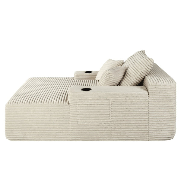 English Elm New Convertible Chaise Lounge Sleeper Sofa with Cup Holder Wide Armrest for Living Room Beige Plush W3975P502850