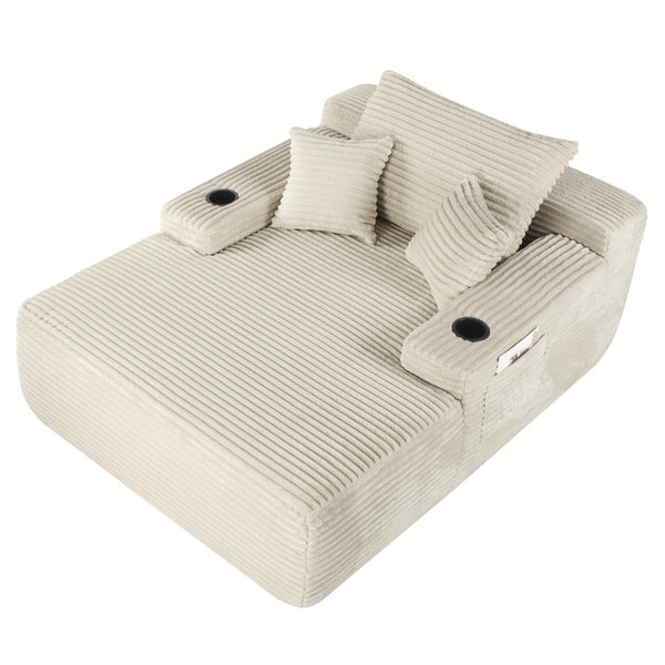 English Elm New Convertible Chaise Lounge Sleeper Sofa with Cup Holder Wide Armrest for Living Room Beige Plush W3975P502850