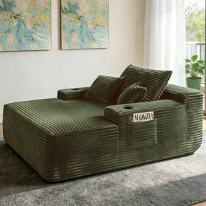 English Elm New Convertible Chaise Lounge Sleeper Sofa with Cup Holder Wide Armrest for Living Room Green Plush W3975P502851
