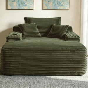 English Elm New Convertible Chaise Lounge Sleeper Sofa with Cup Holder Wide Armrest for Living Room Green Plush W3975P502851