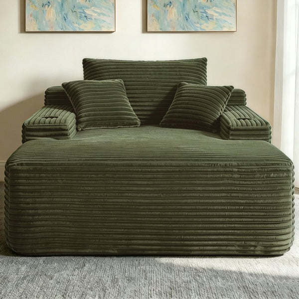 English Elm New Convertible Chaise Lounge Sleeper Sofa with Cup Holder Wide Armrest for Living Room Green Plush W3975P502851