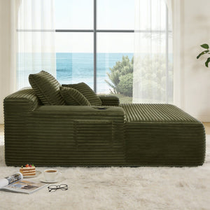 English Elm New Convertible Chaise Lounge Sleeper Sofa with Cup Holder Wide Armrest for Living Room Green Plush W3975P502851