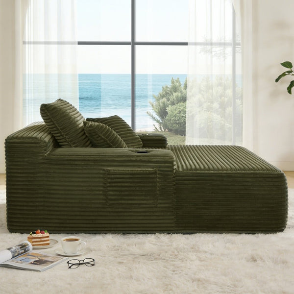 English Elm New Convertible Chaise Lounge Sleeper Sofa with Cup Holder Wide Armrest for Living Room Green Plush W3975P502851