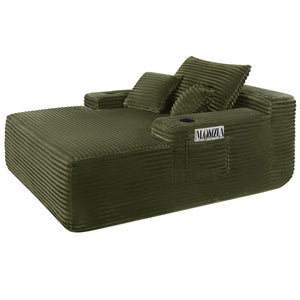 English Elm New Convertible Chaise Lounge Sleeper Sofa with Cup Holder Wide Armrest for Living Room Green Plush W3975P502851