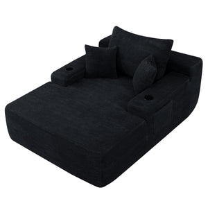 English Elm New Convertible Chaise Lounge Sleeper Sofa with Cup Holder Wide Armrest for Living Room Black Corduroy W3975P502852
