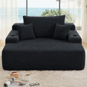 English Elm New Convertible Chaise Lounge Sleeper Sofa with Cup Holder Wide Armrest for Living Room Black Corduroy W3975P502852