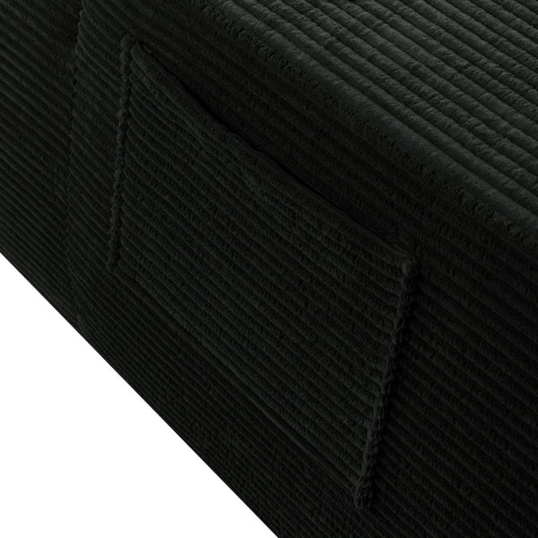 English Elm New Convertible Chaise Lounge Sleeper Sofa with Cup Holder Wide Armrest for Living Room Black Corduroy W3975P502852