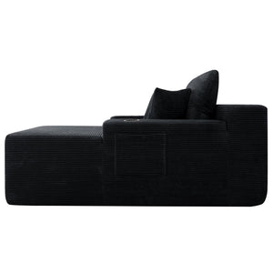 English Elm New Convertible Chaise Lounge Sleeper Sofa with Cup Holder Wide Armrest for Living Room Black Corduroy W3975P502852