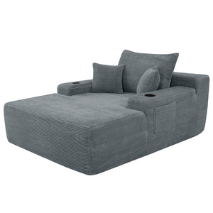 English Elm New Convertible Chaise Lounge Sleeper Sofa with Cup Holder Wide Armrest for Living Room Grey Corduroy W3975P502853