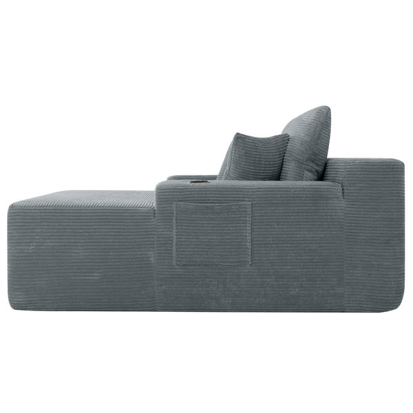 English Elm New Convertible Chaise Lounge Sleeper Sofa with Cup Holder Wide Armrest for Living Room Grey Corduroy W3975P502853