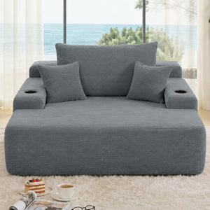 English Elm New Convertible Chaise Lounge Sleeper Sofa with Cup Holder Wide Armrest for Living Room Grey Corduroy W3975P502853