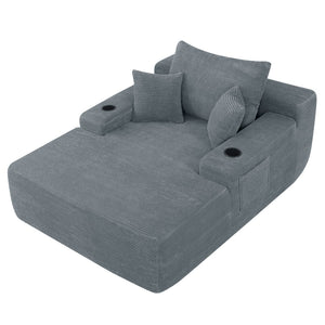 English Elm New Convertible Chaise Lounge Sleeper Sofa with Cup Holder Wide Armrest for Living Room Grey Corduroy W3975P502853