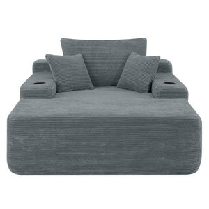 English Elm New Convertible Chaise Lounge Sleeper Sofa with Cup Holder Wide Armrest for Living Room Grey Corduroy W3975P502853