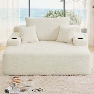 English Elm New Convertible Chaise Lounge Sleeper Sofa with Cup Holder Wide Armrest for Living Room Beige Corduroy W3975P502855