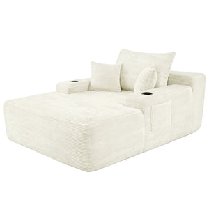 English Elm New Convertible Chaise Lounge Sleeper Sofa with Cup Holder Wide Armrest for Living Room Beige Corduroy W3975P502855