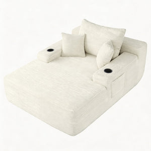 English Elm New Convertible Chaise Lounge Sleeper Sofa with Cup Holder Wide Armrest for Living Room Beige Corduroy W3975P502855