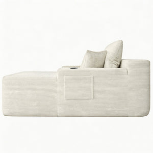 English Elm New Convertible Chaise Lounge Sleeper Sofa with Cup Holder Wide Armrest for Living Room Beige Corduroy W3975P502855