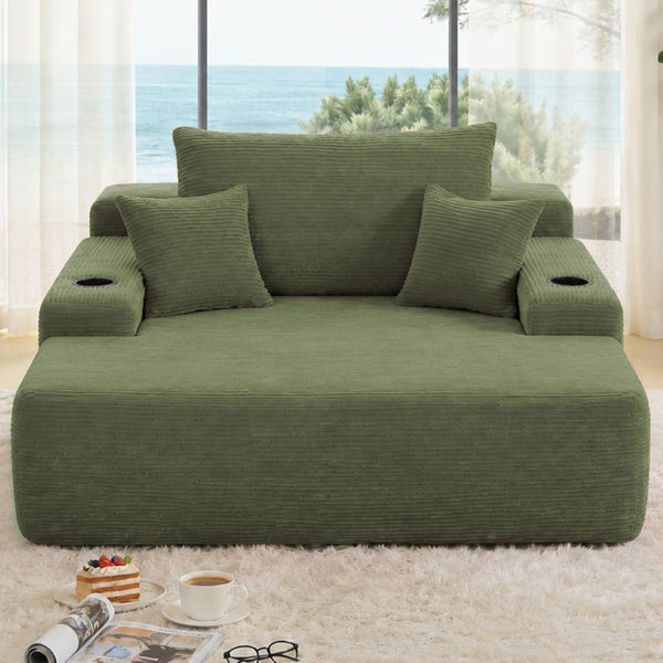 English Elm New Convertible Chaise Lounge Sleeper Sofa with Cup Holder Wide Armrest for Living Room Green Corduroy W3975P502856