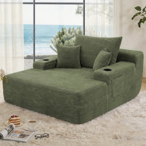 English Elm New Convertible Chaise Lounge Sleeper Sofa with Cup Holder Wide Armrest for Living Room Green Corduroy W3975P502856