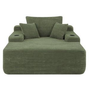 English Elm New Convertible Chaise Lounge Sleeper Sofa with Cup Holder Wide Armrest for Living Room Green Corduroy W3975P502856