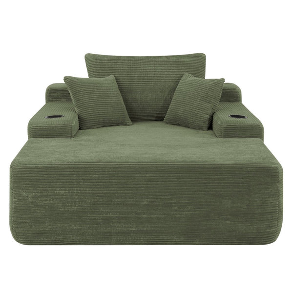 English Elm New Convertible Chaise Lounge Sleeper Sofa with Cup Holder Wide Armrest for Living Room Green Corduroy W3975P502856
