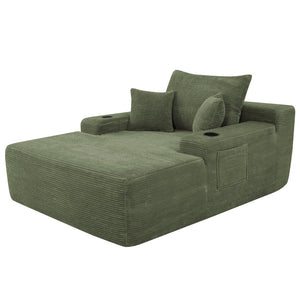 English Elm New Convertible Chaise Lounge Sleeper Sofa with Cup Holder Wide Armrest for Living Room Green Corduroy W3975P502856