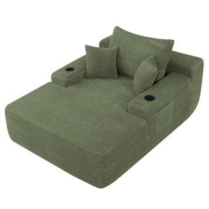 English Elm New Convertible Chaise Lounge Sleeper Sofa with Cup Holder Wide Armrest for Living Room Green Corduroy W3975P502856