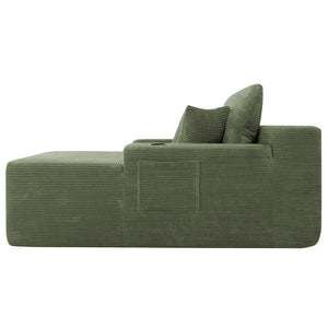 English Elm New Convertible Chaise Lounge Sleeper Sofa with Cup Holder Wide Armrest for Living Room Green Corduroy W3975P502856
