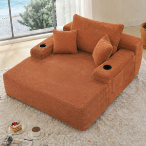English Elm New Convertible Chaise Lounge Sleeper Sofa with Cup Holder Wide Armrest for Living Room Orange Corduroy W3975P502865