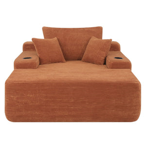 English Elm New Convertible Chaise Lounge Sleeper Sofa with Cup Holder Wide Armrest for Living Room Orange Corduroy W3975P502865