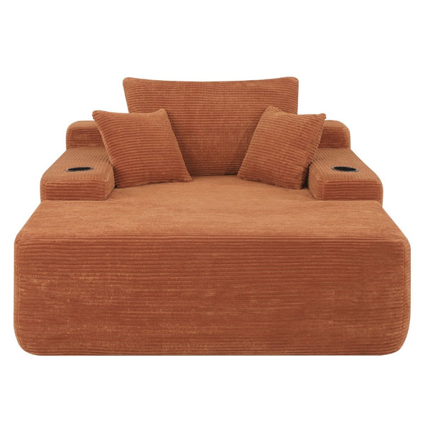 English Elm New Convertible Chaise Lounge Sleeper Sofa with Cup Holder Wide Armrest for Living Room Orange Corduroy W3975P502865