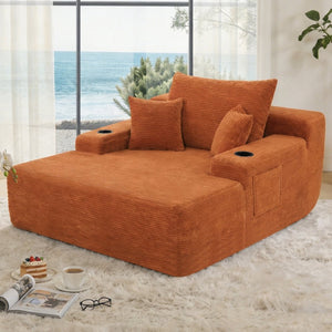 English Elm New Convertible Chaise Lounge Sleeper Sofa with Cup Holder Wide Armrest for Living Room Orange Corduroy W3975P502865