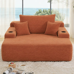 English Elm New Convertible Chaise Lounge Sleeper Sofa with Cup Holder Wide Armrest for Living Room Orange Corduroy W3975P502865
