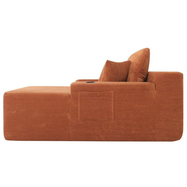 English Elm New Convertible Chaise Lounge Sleeper Sofa with Cup Holder Wide Armrest for Living Room Orange Corduroy W3975P502865