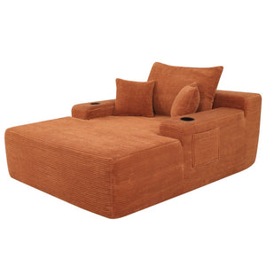 English Elm New Convertible Chaise Lounge Sleeper Sofa with Cup Holder Wide Armrest for Living Room Orange Corduroy W3975P502865