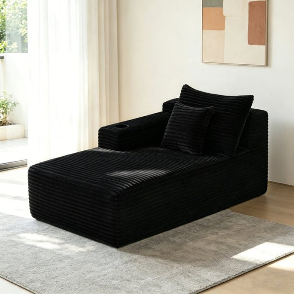English Elm 37.5-Inch Velvet Modular Chaise with Cup Holder for Stylish Living Room Sectionals Black Left Chaise W3975P502881