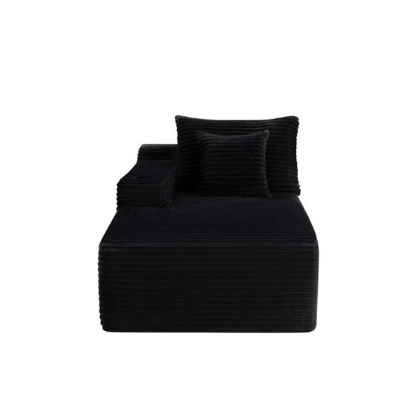 English Elm 37.5-Inch Velvet Modular Chaise with Cup Holder for Stylish Living Room Sectionals Black Left Chaise W3975P502881