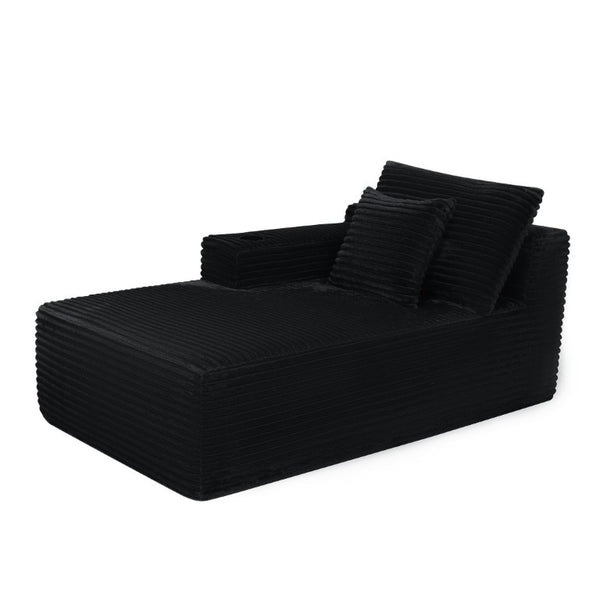 English Elm 37.5-Inch Velvet Modular Chaise with Cup Holder for Stylish Living Room Sectionals Black Left Chaise W3975P502881