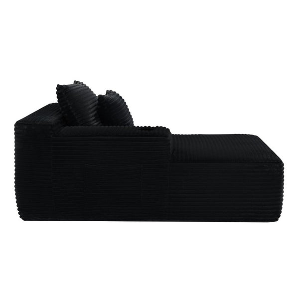 English Elm 37.5-Inch Velvet Modular Chaise with Cup Holder for Stylish Living Room Sectionals Black Left Chaise W3975P502881