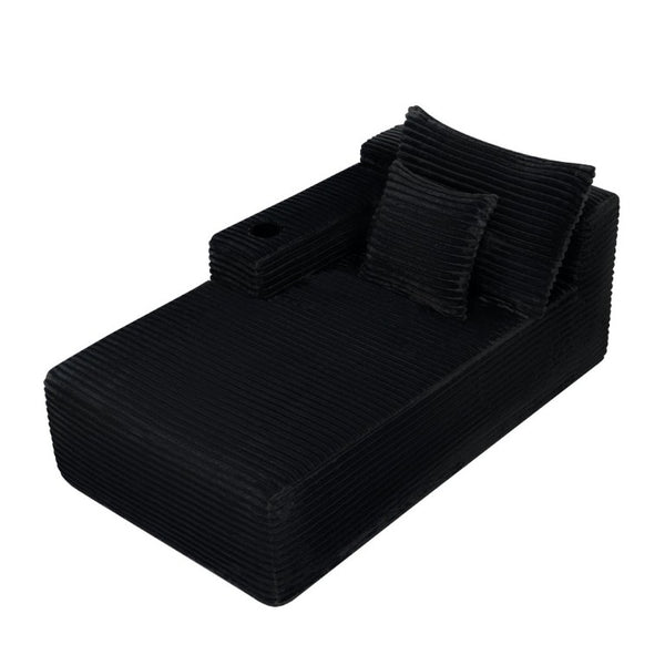 English Elm 37.5-Inch Velvet Modular Chaise with Cup Holder for Stylish Living Room Sectionals Black Left Chaise W3975P502881