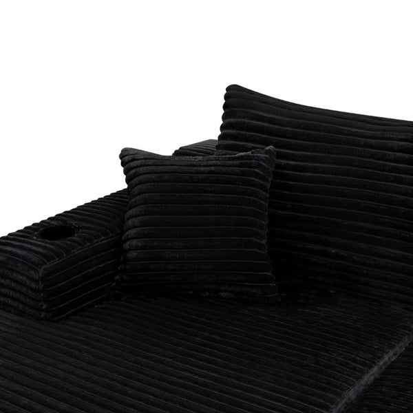English Elm 37.5-Inch Velvet Modular Chaise with Cup Holder for Stylish Living Room Sectionals Black Left Chaise W3975P502881