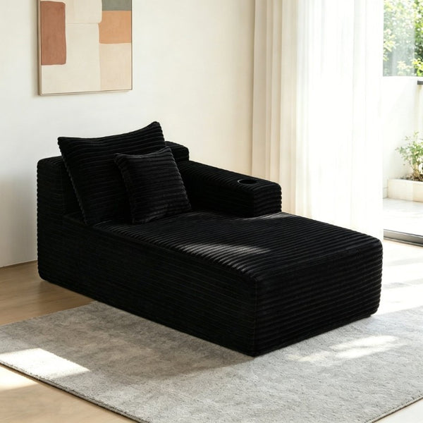 English Elm 37.5-Inch Velvet Modular Chaise with Cup Holder for Stylish Living Room Sectionals Black Right Chaise W3975P502882